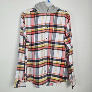 Boys XXL-18 Wonder Nation Hooded Plaid Shirt Chest Pocket Button Up School Warm